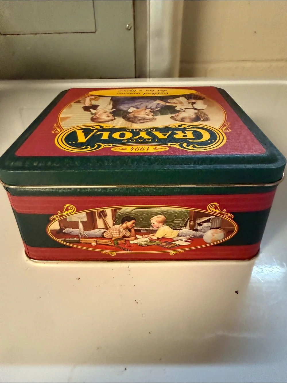 Crayola Vintage Retro Illustration Crayola Tin Including Unopened 64 Crayons